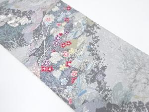 木立に草花模様織り出し袋帯